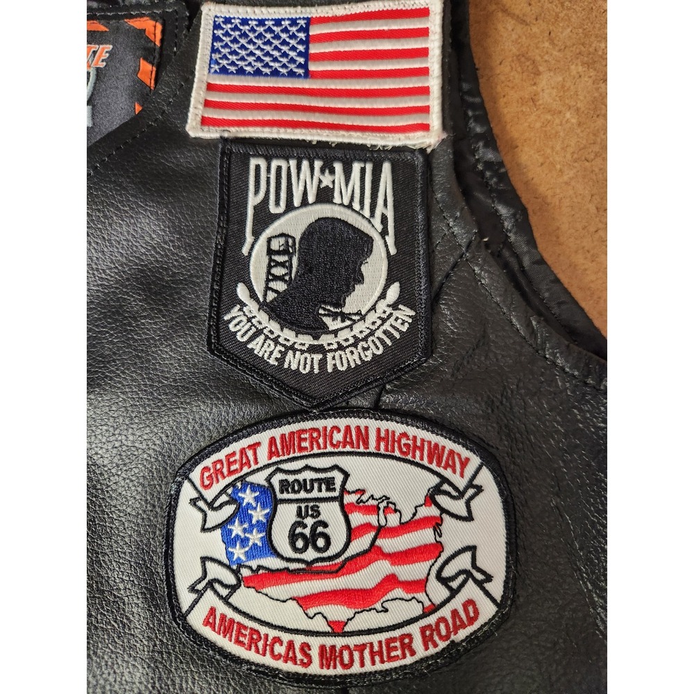 Interstate Leather Womens Motorcycle Biker Vest Patches USA Flag Harley Davidson - Picture 10 of 16